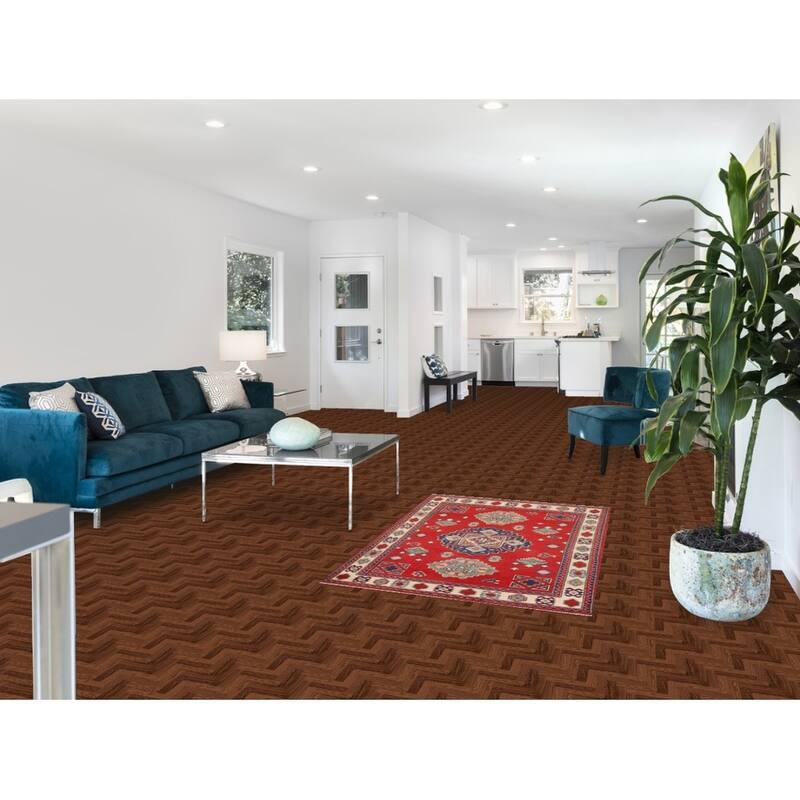 Red Kazak Accent Rug Handmade Geometric Wool Carpet - 3'2" x 4'11"