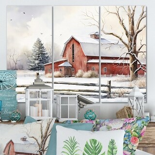 Designart "Calm Red Barn In Winter II" Farmhouse / Country Canvas Wall ...