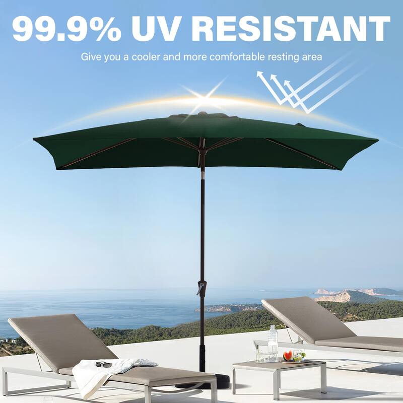 6.5*10ft Rectangular Patio Market Umbrella with Crank & Tilt, UV & Water-Resistant Canopy