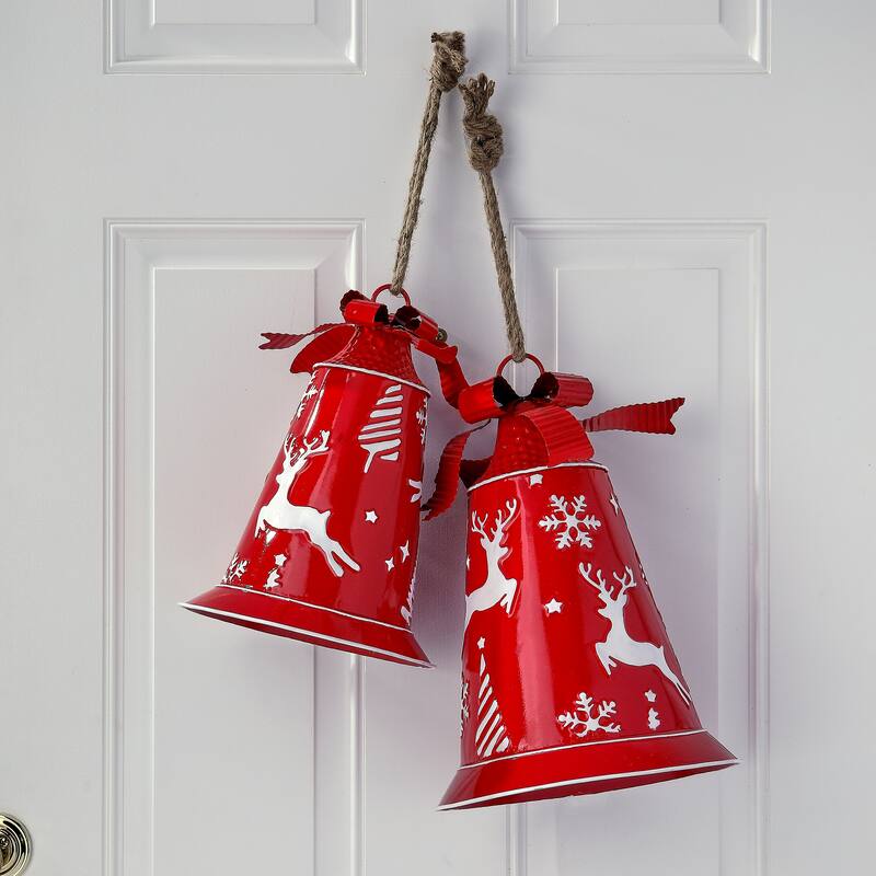 12.5-15" Metal Reindeer Bell With Jute Set of 2