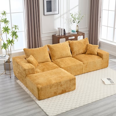 Floor Standing Chaise Lounge Couch L-shape Sectional Sofa with Ottoman