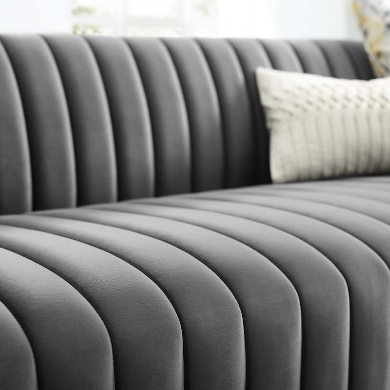Silver Orchid Rosar Channel Tufted Velvet Sofa