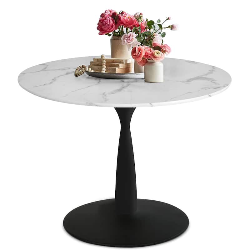Round White Faux Marble Topped Round Pedestal Dining Table - 40"x40"x30"