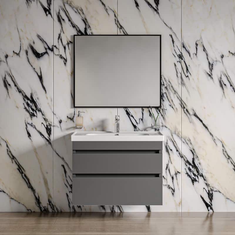 Modern Wall-Mounted Bathroom Vanity with Washbasin Niagara Gray Matte Non-Toxic MDF-24"-Omega 32"