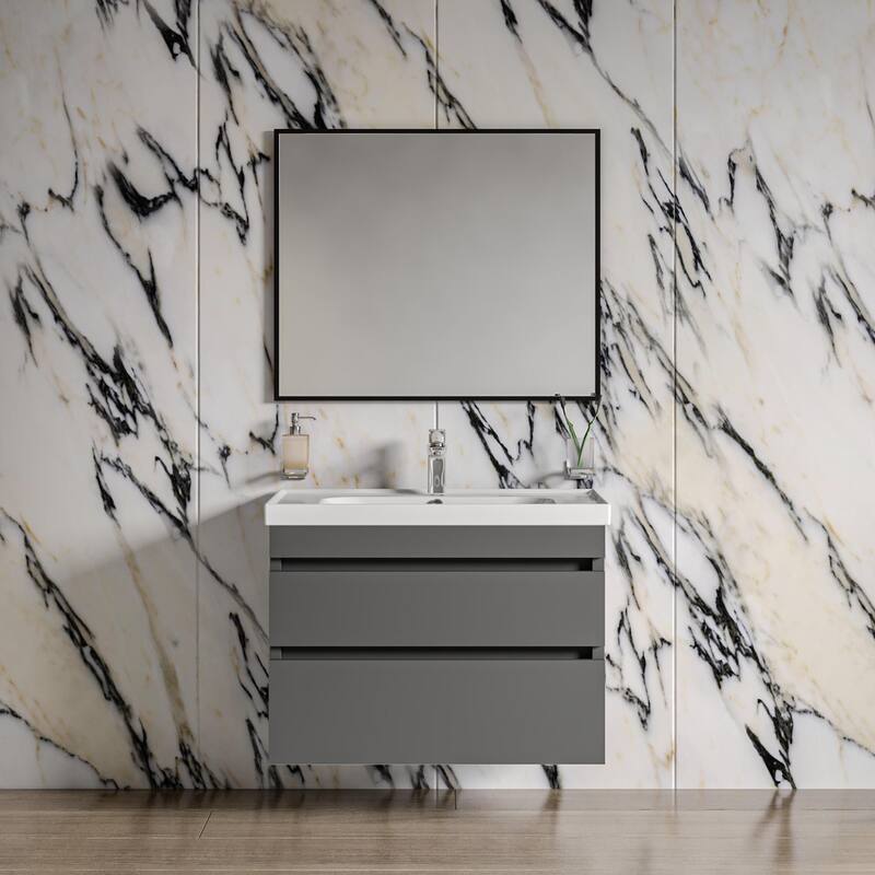 Modern Wall-Mounted Bathroom Vanity with Washbasin Niagara Gray Matte Non-Toxic MDF-24"-Simple 40"
