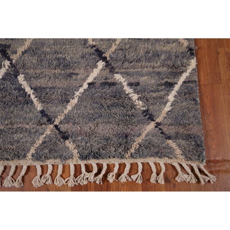 Grays & Blues Trellis Moroccan Area Rug Hand-Knotted Wool Carpet - 6'0" x 9'7"