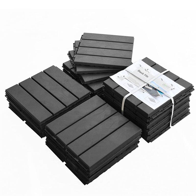 27 Pack Patio Interlocking Deck Tiles 12"x12" Square Composite Decking Tiles Four Slat Plastic Outdoor Flooring Tile - Grey