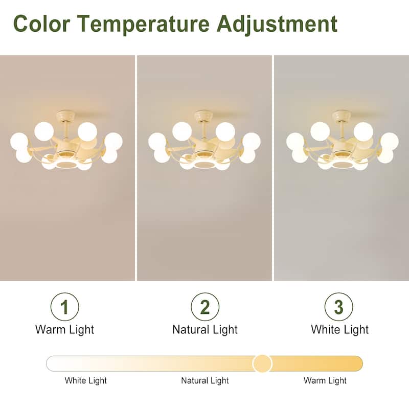 Indoor Black Modern Ceiling Fan with Light, Reversible Fandelier with Bulbs and Remote for Living Room