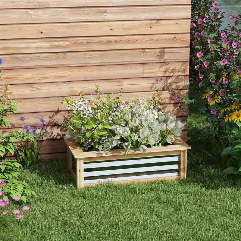 Outdoor Raised Garden Bed Planter with Drainage and Wood Support - 35.5" L x 17.75" W x 11.75" H