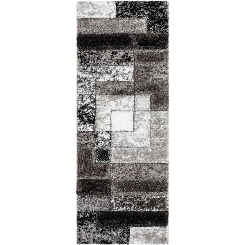 Well Woven Lolly Kenzo Retro Geometric Pattern High Low Shag Area Rug