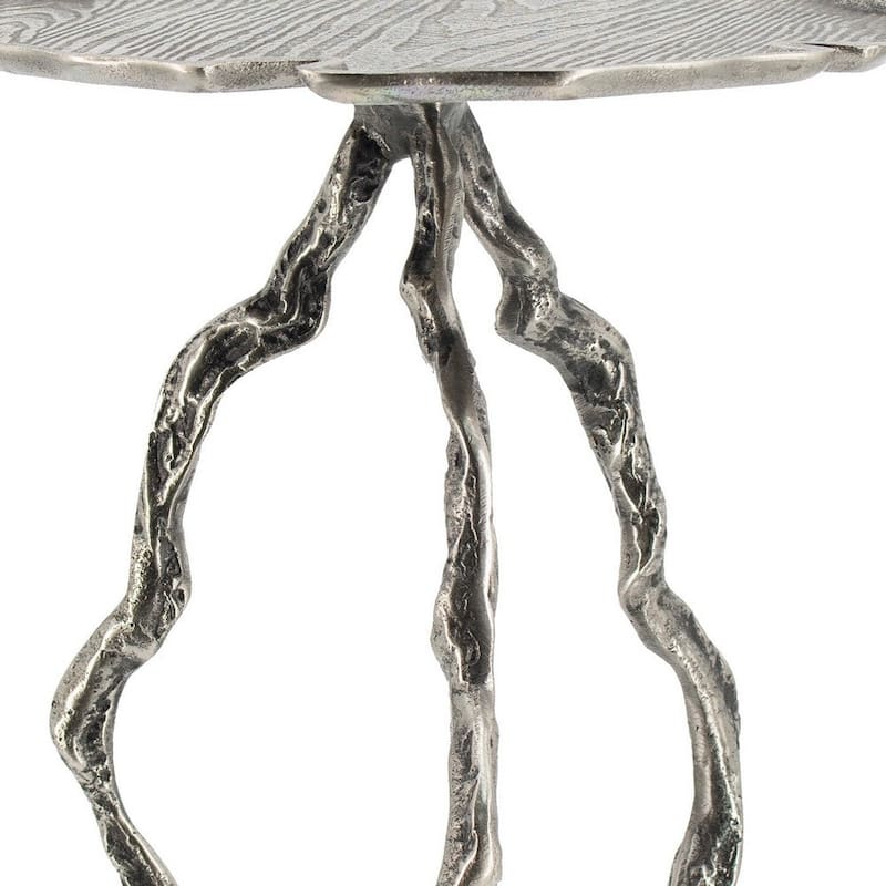 24 Inch Accent Table, Aluminum Metal Branch Tripod Legs, Antique Silver - 23.5 H x 15.5 W x 15.5 L Inches
