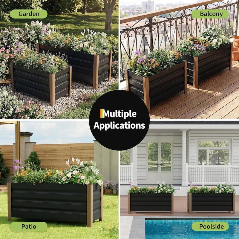 Aluminum Raised Garden Bed Planter Box 39 x 16 x 18 in with Drainage Holes Gray