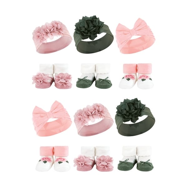 slide 1 of 1, Hudson Baby Infant Girl 12Pc Headband and Socks Giftset, Pink Green, One Size - Pink Green Pink Green - One Size