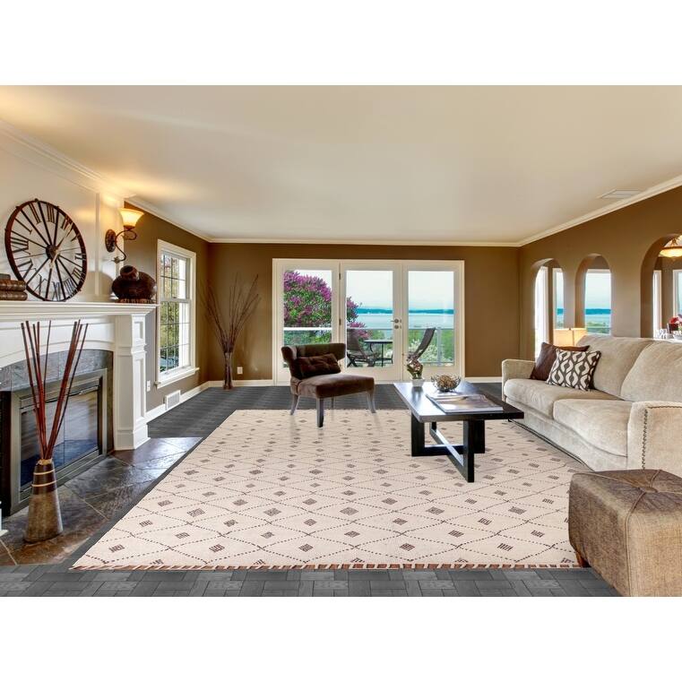 All-Over Trellis Moroccan Large Oriental Area Rug Handmade Wool Carpet - 9'7"x 14'8"