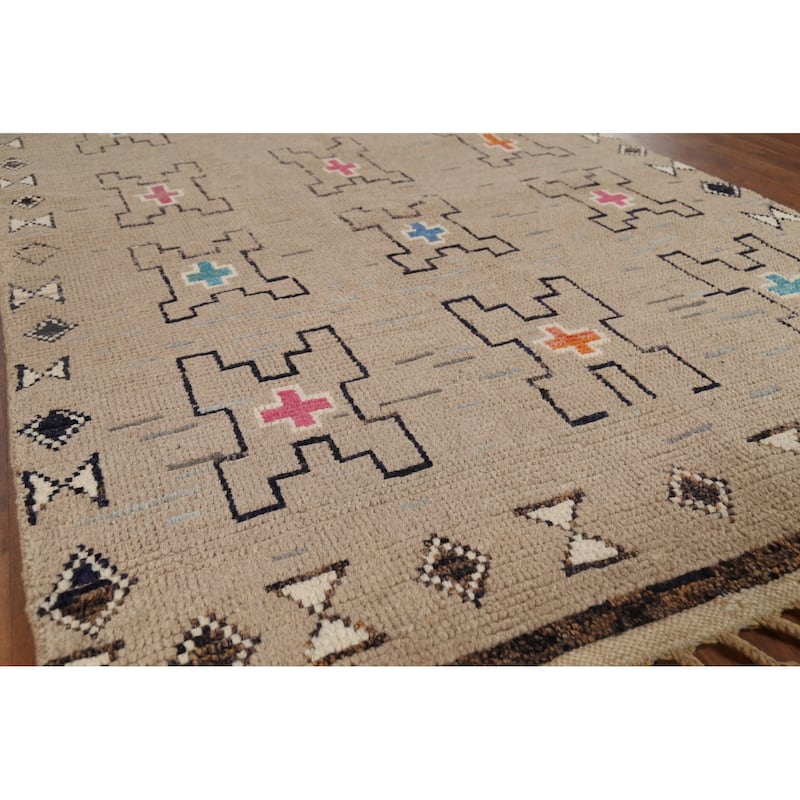 Brown Moroccan Oriental Area Rug Handmade Wool Carpet - 5'0"x 8'11"