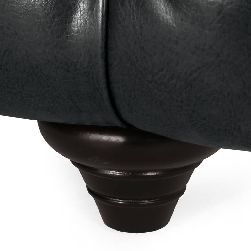 Black 83.5" PU Leather 3-Seater Sofa with Button-Tufted Back, Wide Armrests, and Vintage Wood Legs