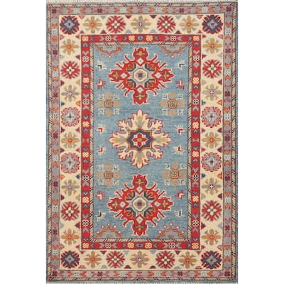 Light Blue Kazak Accent Rug Wool Carpet - 2'9" x 4'2"
