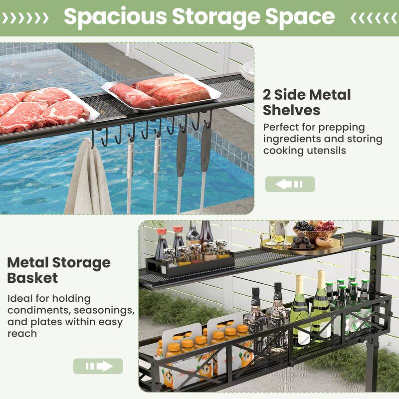 Gymax 8 x 5 FT BBQ Grill Gazebo w/ 2 Side Shelves Storage Basket