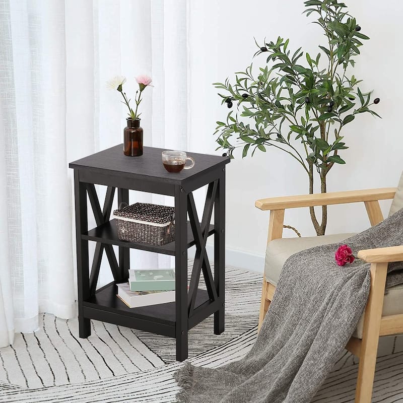 3-tier X-base End Table, Black Nightstands, Brown Nightstands, White Nightstands - 15.7''L x 11.8''W x 24.2''H