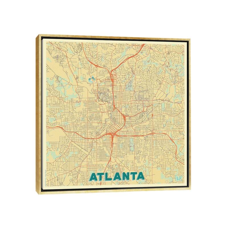 iCanvas "Atlanta Retro Urban Blueprint Map" by Hubert Roguski Framed Canvas Print - Gold - 12x12