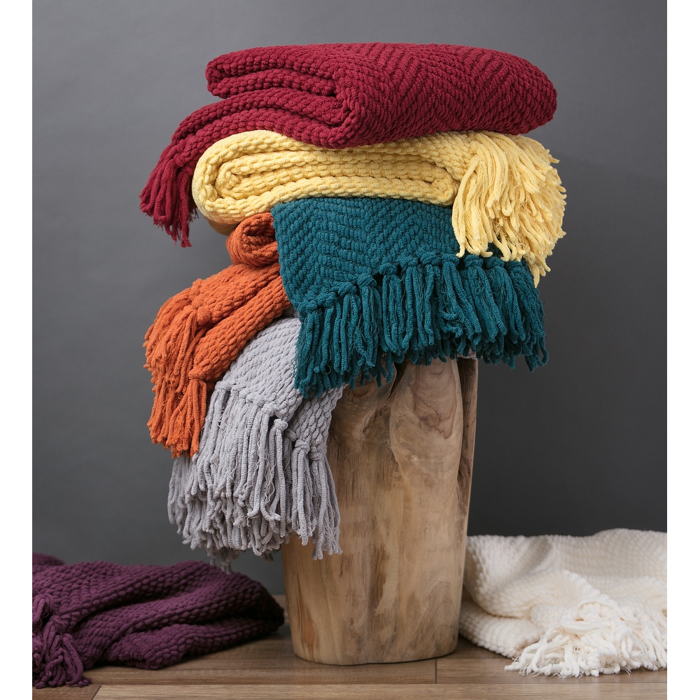 Chanasya Textured Knit Throw Blanket With Tassels