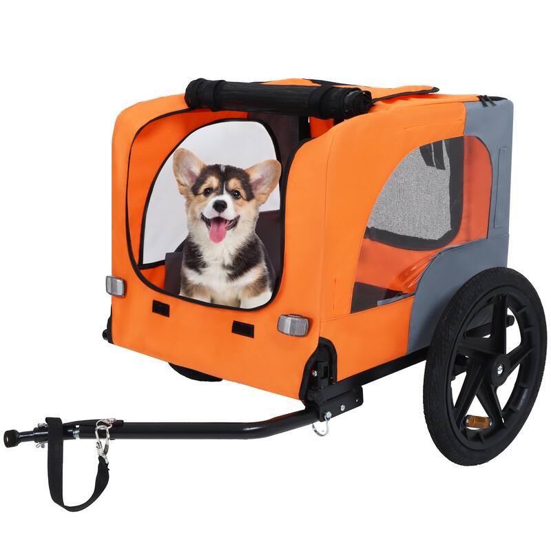 Outdoor Collapsible Pet Bike Trailer With 16-Inch All-Terrain Wheels & Universal Hitch-Foldable Dog/Cargo Carrier Cart