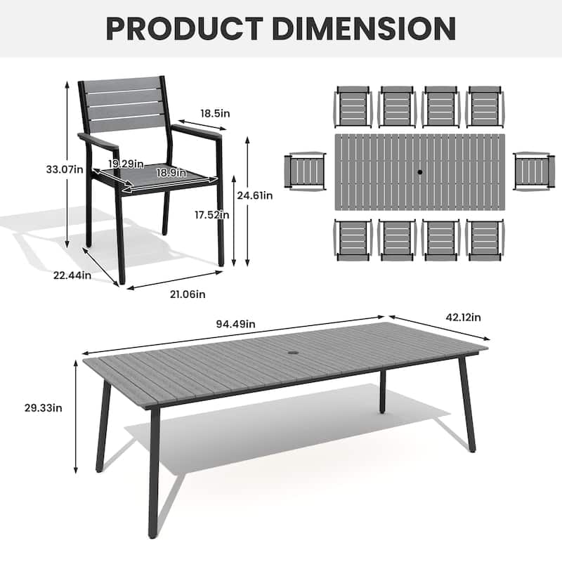 11-Piece Outdoor Dining Set Rectangle Aluminum Dining Table with Stackable Chairs
