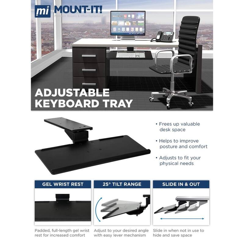 Mount-It! Adjustable Keyboard and Mouse Drawer Platform With Ergonomic Wrist Rest Pad - MI-7138
