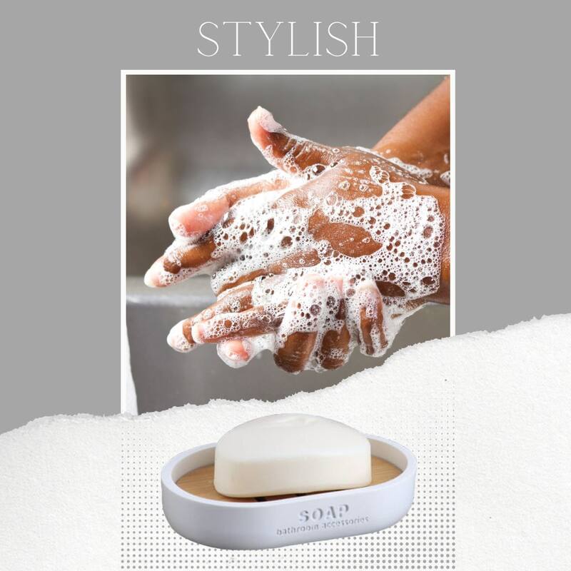 Chic Polyresin Soap Dish with Draining Bamboo Insert - 5 L x 3.4 W x 1 H