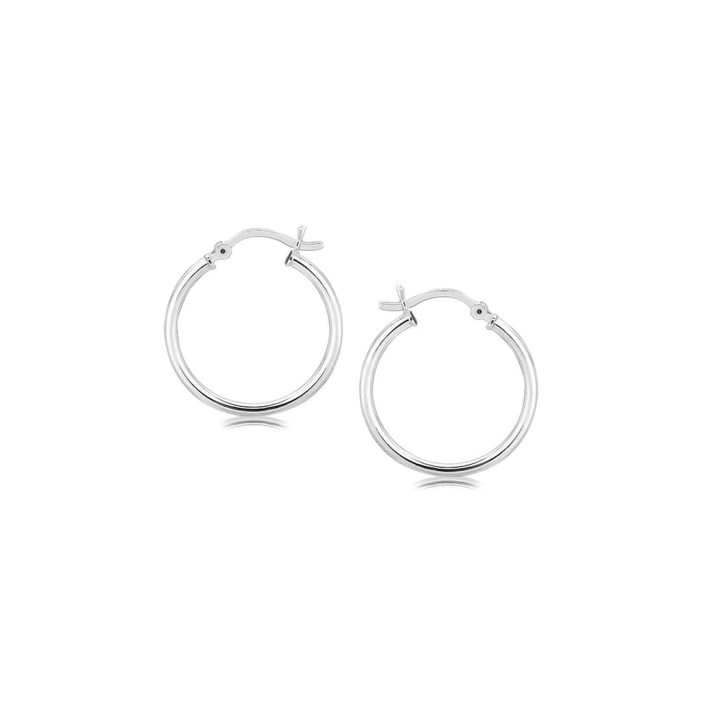 MayaMila Sterling Silver Polished Thin Hoop Earrings with Rhodium Plating (20mm)