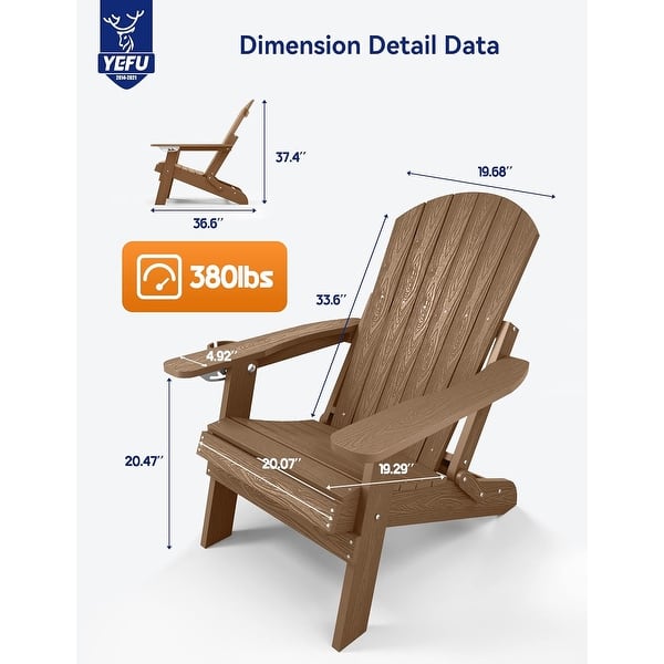 dimension image slide 4 of 11, WINSOON All Weather HIPS Folding Adirondack Chair with Ottoman, 5-Gear Adjustable Backrest and Retractable Ottoman Set of 4