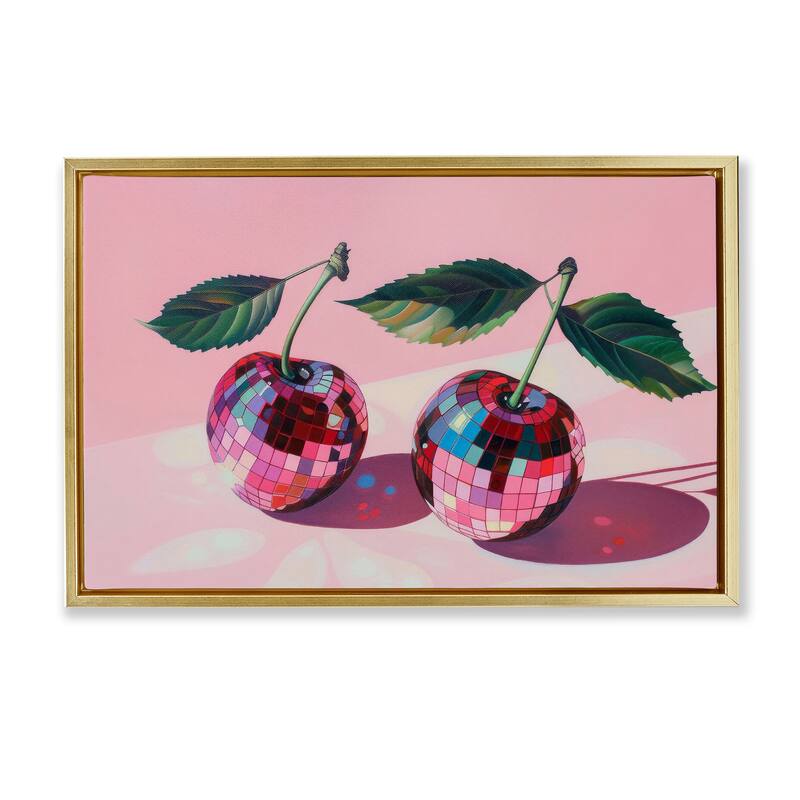 Stupell Disco Ball Cherry Pair Framed Floater Canvas Wall Art Design By LSR Creative Studio - 31 x 21 - Gold