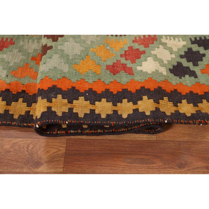 Kilim Qashqai Persian Vintage Rug Flatweave Orange Wool Carpet - 5'0"x 8'11"