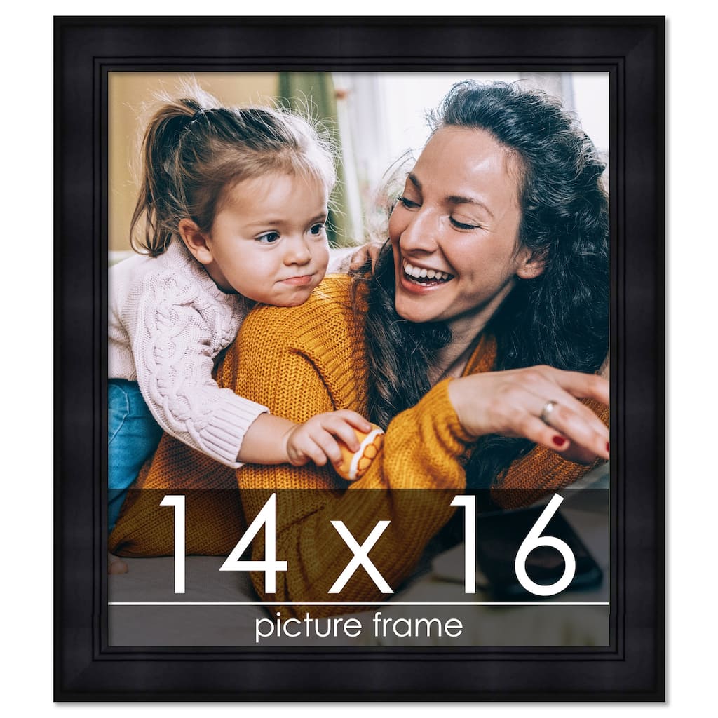 14x16 Frame Black Wood Picture Frame - UV Resistant Acrylic Front, Acid-Free Foam Board Backing & Hanging Hardware Included