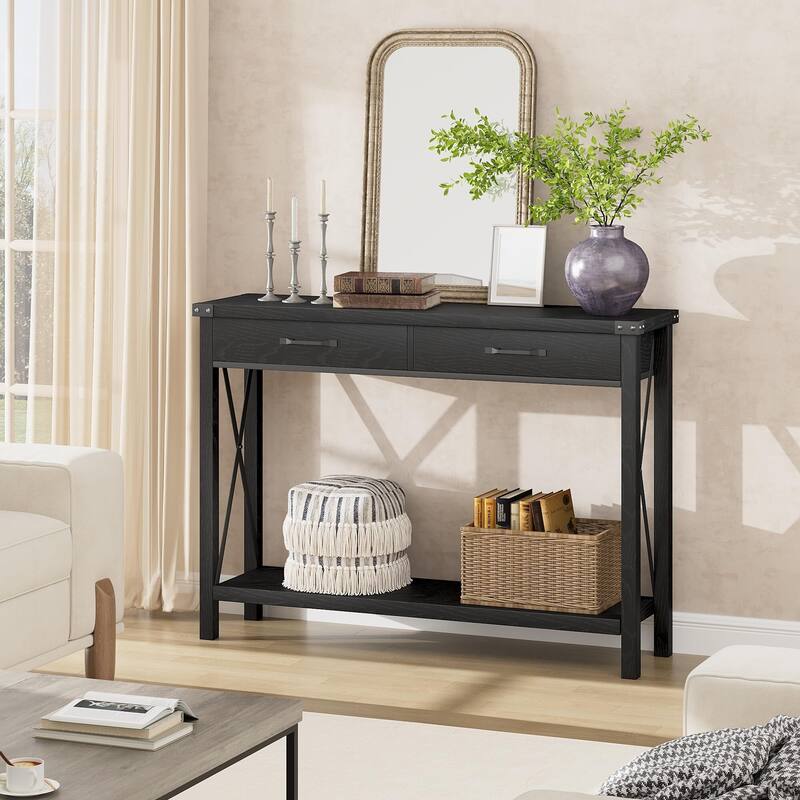 31-inch Side Table Suitable for Entrances, Hallways, and Living Rooms Two-Tier - Black