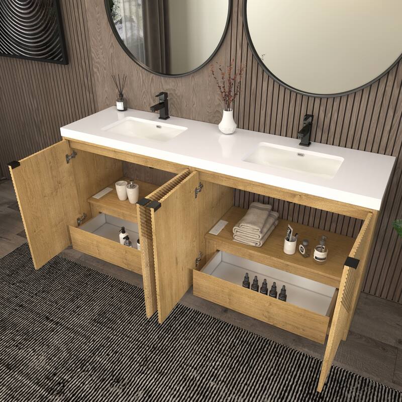 Milano 72" Freestanding Bathroom Vanity with Double White Sink