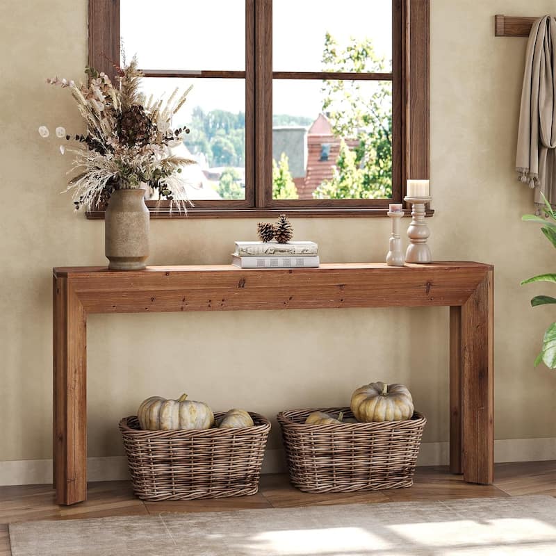 63" Solid Wood Console Table with Integrated Splayed Legs for Living Room, Entryway, Narrow Sofa Table Behind The Couch