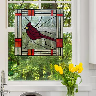 River of Goods 11"H Carol the Cardinal Stained Glass Window Panel - 11" x 0.25" x 11"