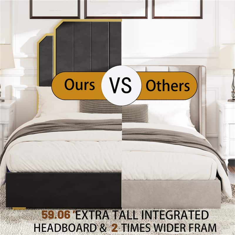 Queen Size Bed Frame and 59.06" Headboard with Golden Plating Trim
