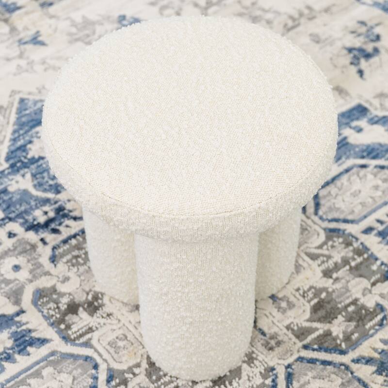 Sora Japandi Style Elegant Ivory Boucle Stool - Ivory