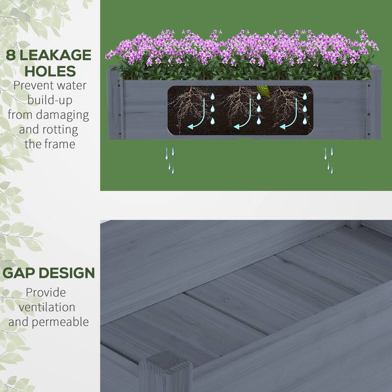 Outsunny 34" x 34" x 28" 2-Tier Raised Garden Bed Wooden Outdoor Planter Box for Backyard