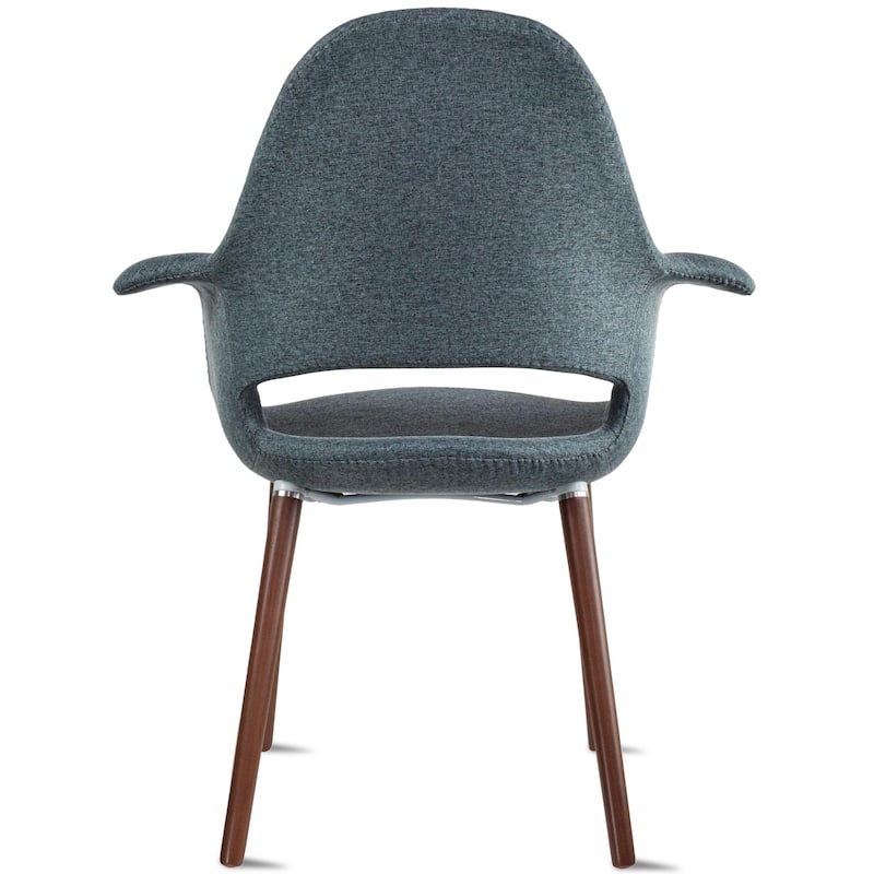 Set of 2 Organic Upholstered Fabric Modern Armchairs with Dark Walnut Brown Wooden Legs for Dining Room Office or Accent Chair