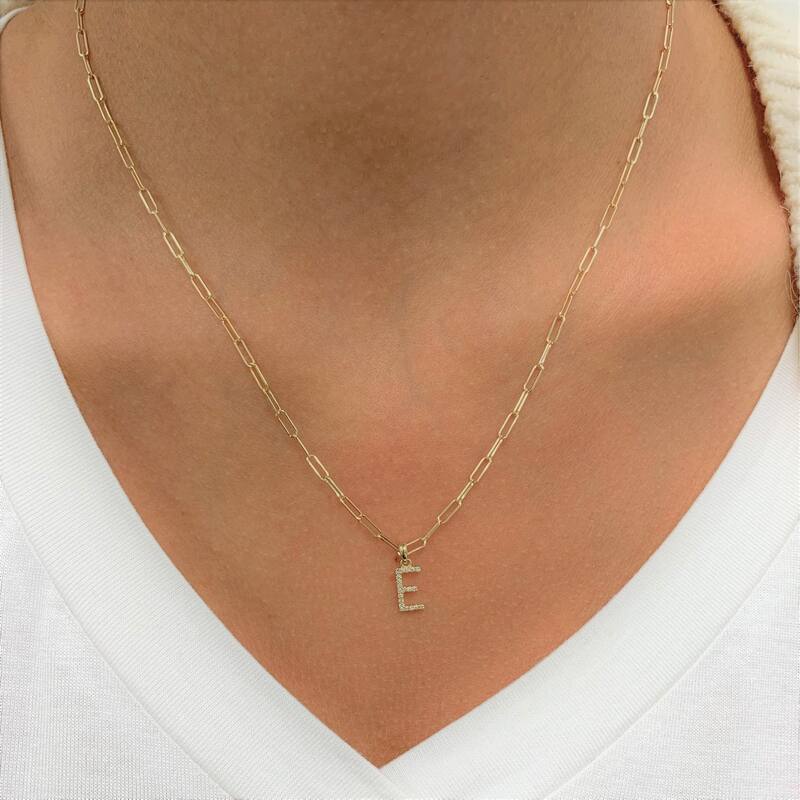 Joelle Collection Diamond Initial Letter Necklace Paperclip 14K Gold 16-inch Chain 1/10 TDW Necklace