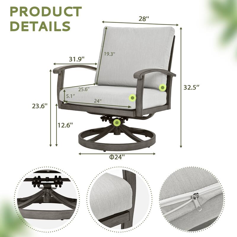 5-Piece Aluminum Patio Conversation Set with End Table, Ottoman and Light Gray Cushions