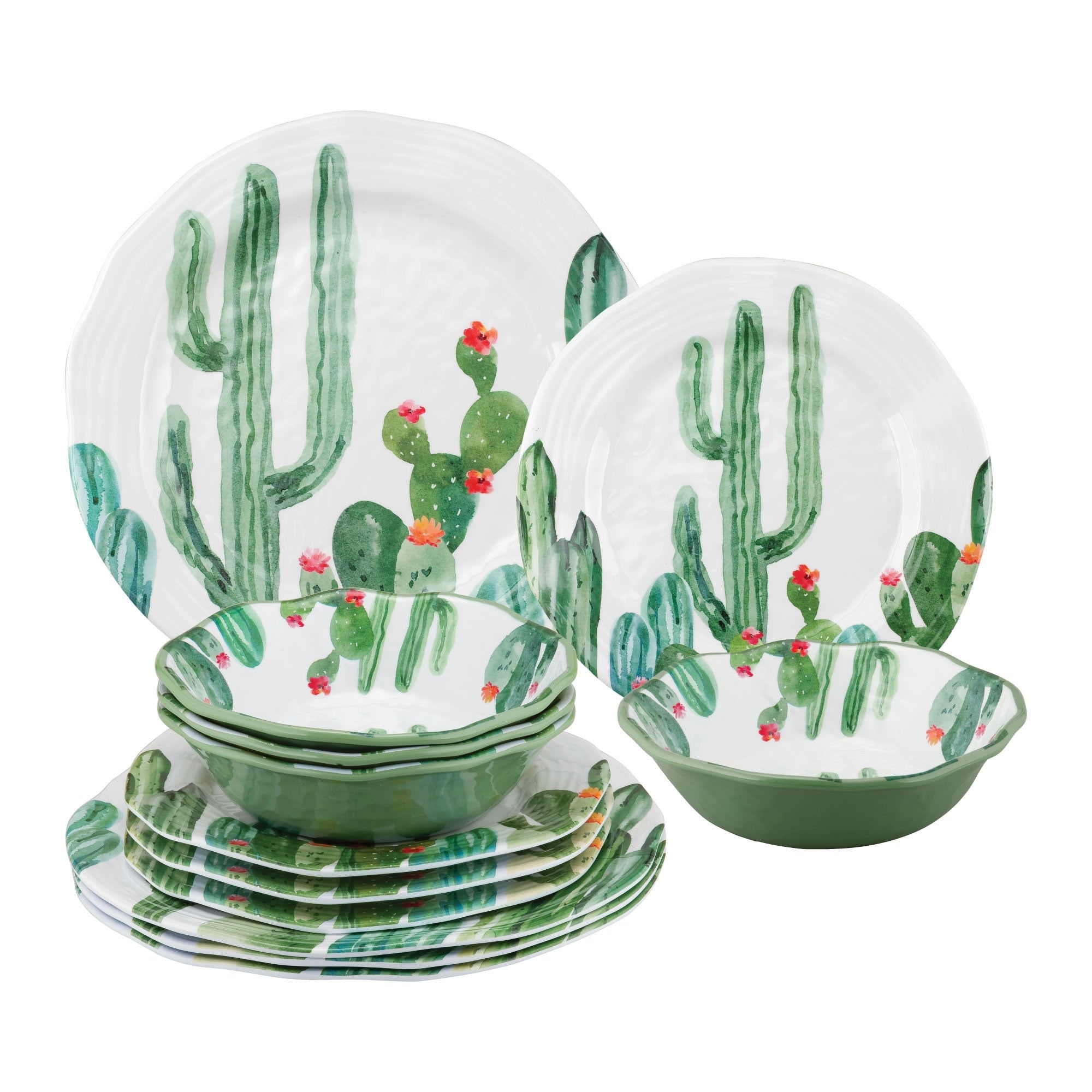 UPware 12-Piece Desert Cactus Melamine Dinnerware Set Bed Bath