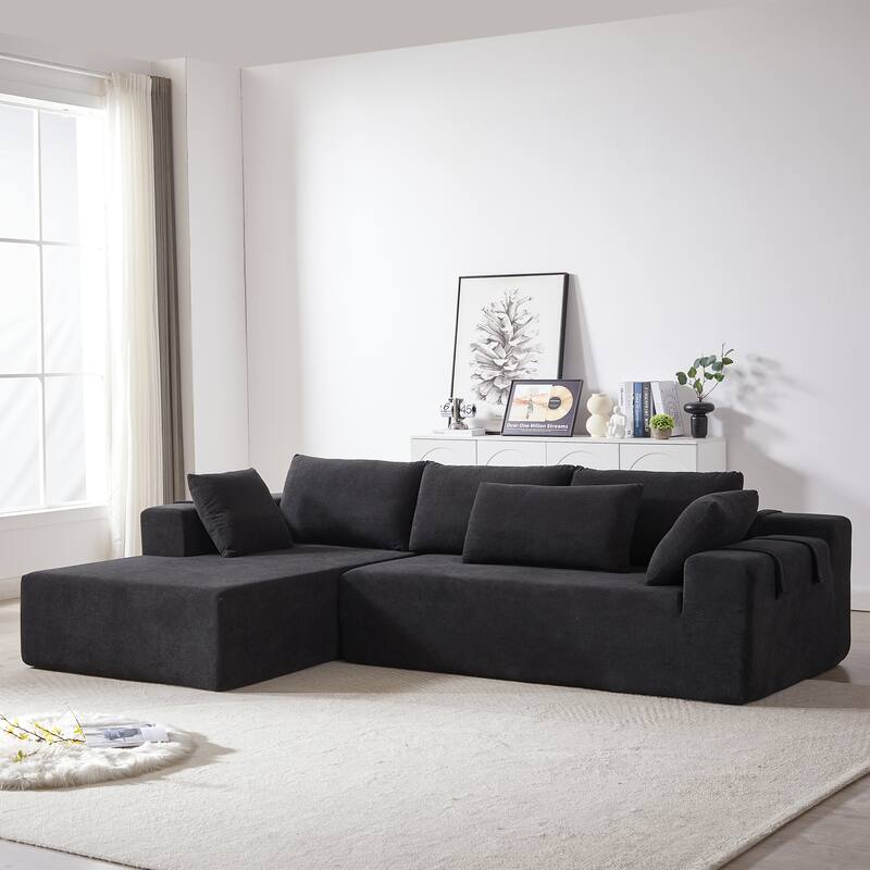 108" Chenille L-Shaped Modular Sectional Sofa with 6 Pillows