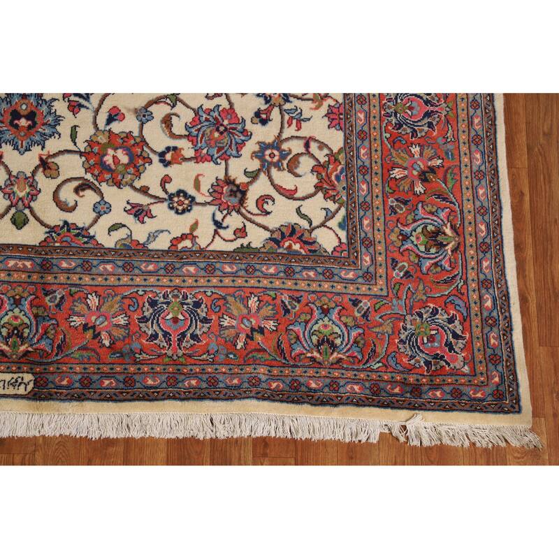 Hand Knotted Oriental 100% Wool Carpet Traditional All-Over Beige & Ivories Sarouk Area Rug - 9' 10'' X 6' 7''