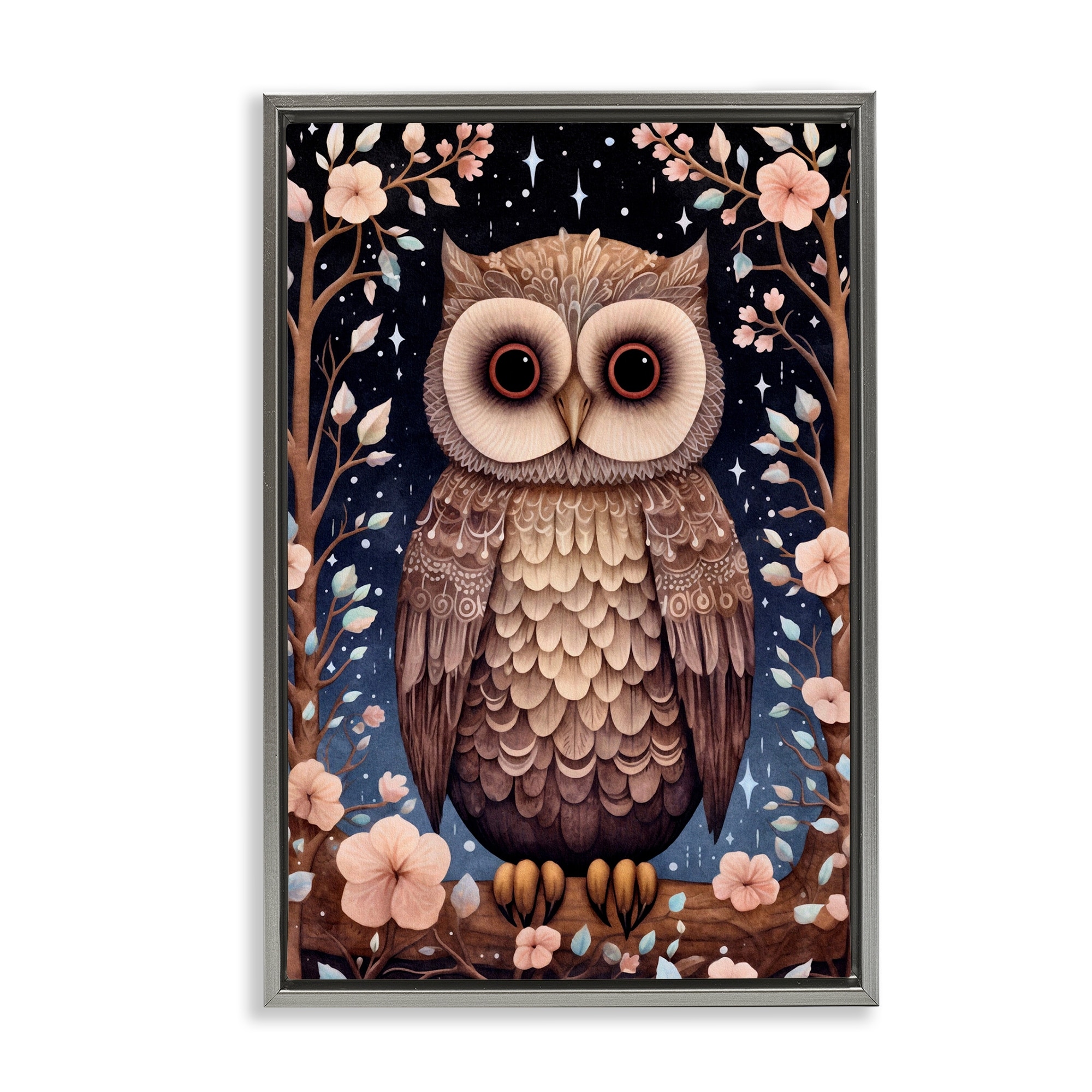 Stupell Woodland Pattern Owl Framed Floater Canvas Wall Art Design By The Dutch Lady