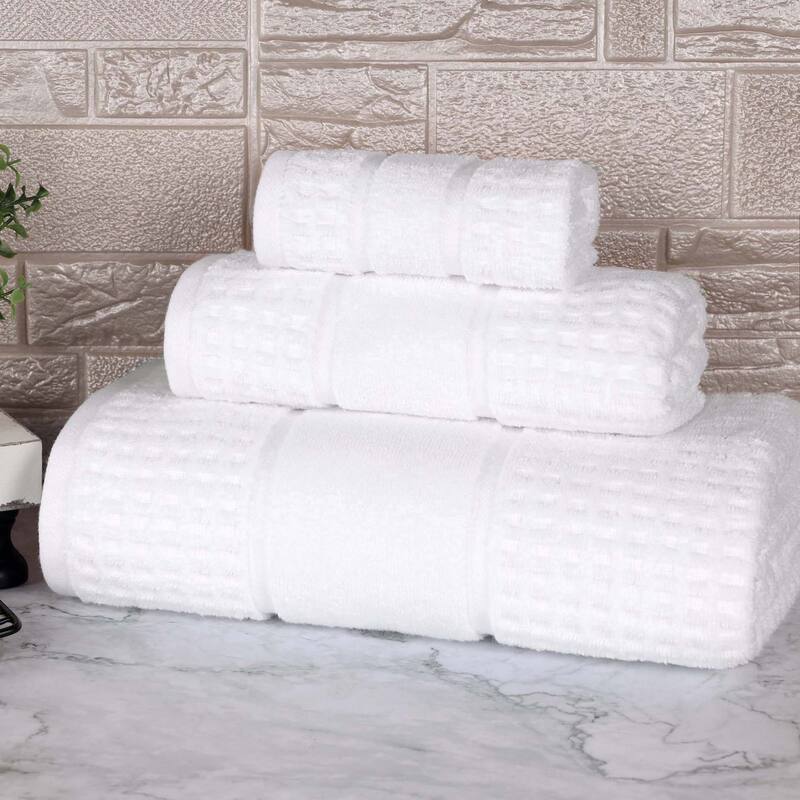 Superior Napa Zero Twist Cotton Waffle 3 Piece Bathroom Towel Set - White