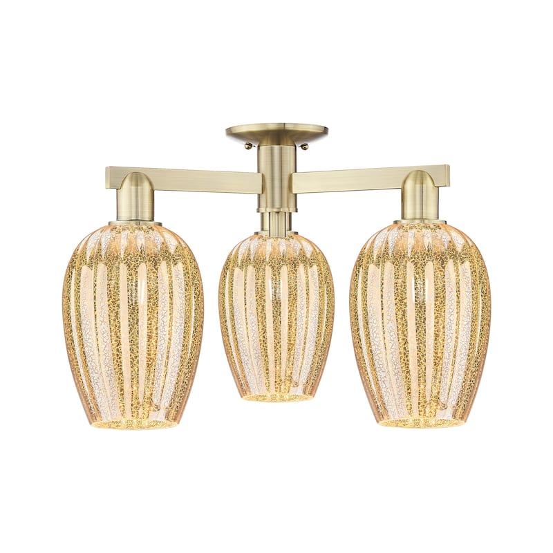 Innovations Lighting 716-3F-14-24 Preston Semi-Flush Flute Preston 3 - Antique Brass / Mercury